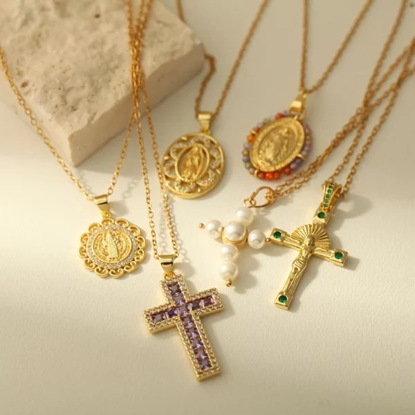 Croix Collier Pour Les Femmes Bohème Jésus Vierge Marie Choker Boho Zircon Colliers En Acier Inoxydable Longue Chaîne Nouveau Dans le cou Bijoux – Image 4