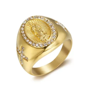Bague Vierge Marie pour Homme, Couleur Or, Cubique, Bague Religieuse, Our Lady of issa Upe, Taille US 6-13, Nouvelle Arrivée