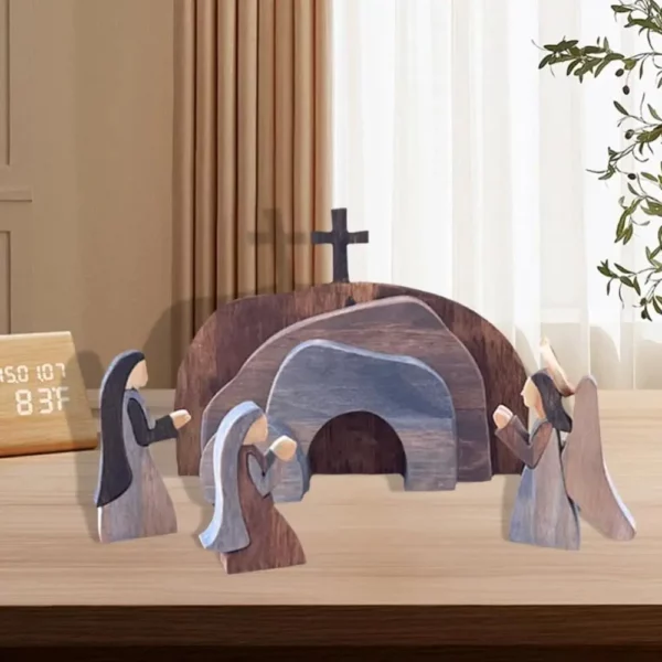 Décoration de scène de pâques de tombe vide en bois, facile à installer, croix Portable, Statue de tombe vide, décor de jésus de pâques réutilisable – Image 9