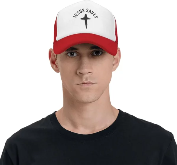 Casquette de baseball en maille pour hommes et femmes, chapeau de camionneur, Snapback noir, drôle, Jésus sauve la croix, dieu chrétien, foi, américains – Image 18