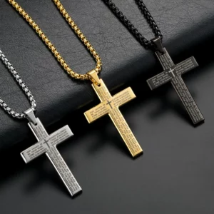 HNSP – collier chaîne croisée, pendentif en acier inoxydable pour hommes, accessoires de bijoux religieux catholique