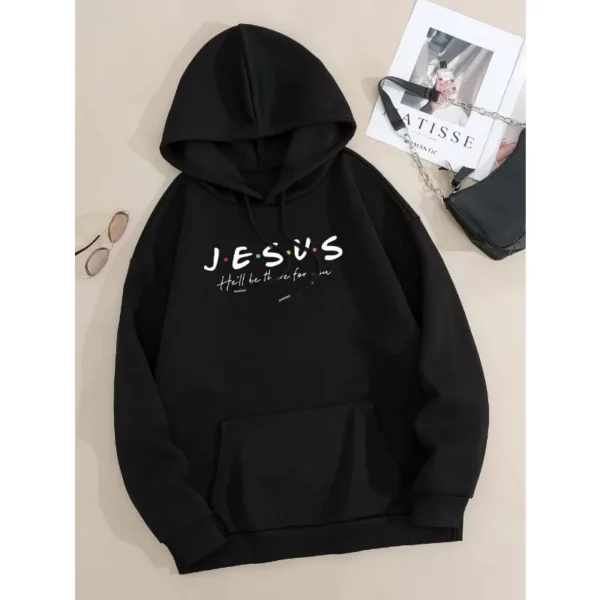 Sweat à capuche imprimé jésus, sweat-shirt décontracté avec poche kangourou avec cordon de serrage pour le printemps et l'automne, vêtements pour femmes, loisirs quotidiens amples – Image 15