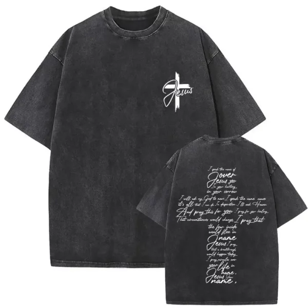 T-shirt délavé Vintage pour hommes et femmes, style religieux chrétien, jésus pardonne le père, gothique Rock, surdimensionné, Streetwear – Image 31