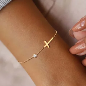 Bracelet chaîne croisée couleur or Simple pour femmes, breloque en Zircon brillant, bijoux de mariage, vente en gros