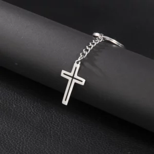 Porte-clés croix de Jésus pour femme, cerceaux en acier inoxydable, bijoux faits à la main, clé de voiture bricolage, mode gothique, christianisme