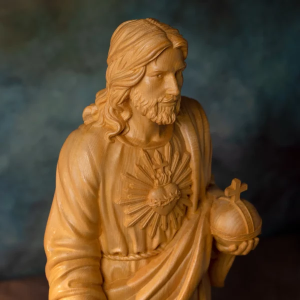 Statue de Jésus, prière du Sacré-Cœur, sculpture sur bois de buis, image de saint catholique religieux, décoration d'autel chrétien, sculpture – Image 3