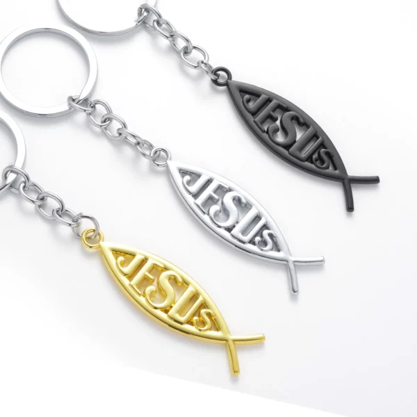 Porte-clés de voiture en métal avec logo de Jésus et du poisson, porte-clés, porte-clés, porte-clés, adapté à toutes les voitures et motos, accessoires – Image 6