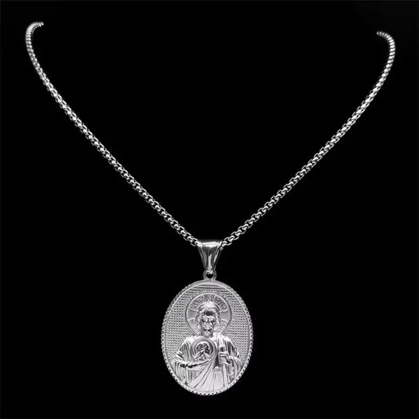 SAINT JUDE prier pour nous collier pour femmes hommes en acier inoxydable couleur argent Christ jésus médaille collier bijoux collier ZZ399 – Image 5