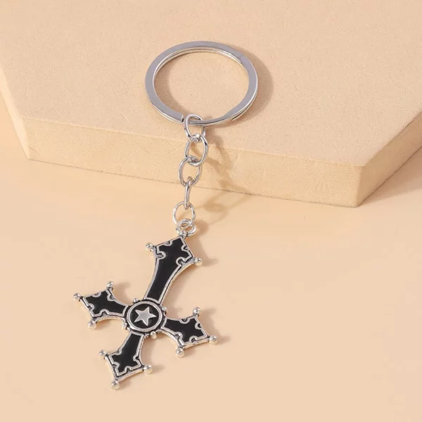 Aihua-Porte-clés croix inversée pour hommes et femmes, pentagramme Steampunk vintage, porte-clés de voiture, croix gothique SAFLucifer – Image 25