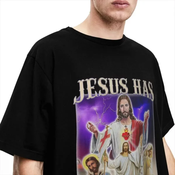 Hommes femmes jésus a Rizzen Rizz Humor Christ Gag cadeau T-Shirts vêtements coton drôle catholique jésus Meme T-Shirts t-shirt vêtements – Image 3