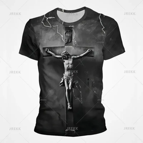 T-shirt à manches courtes imprimé 3D pour hommes et femmes, vêtements de rue décontractés, vêtements vintage, impression graphique du Christ Jésus, pop et hip hop, été – Image 15