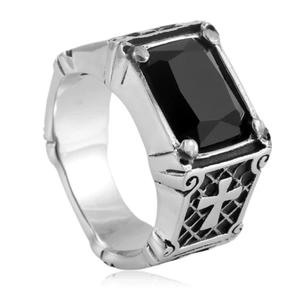 Bague rétro tendance en forme de croix en acier inoxydable pour hommes, anneau carré en pierre multicolore de Style Punk, accessoire à la mode