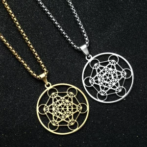 Collier pendentif en acier inoxydable géométrie sacrée Chakras méditation lune déesse étoile de David archange Metatron hexagone Yoga
