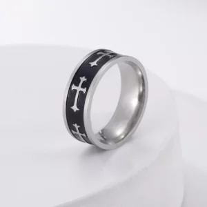 Bague croisée en métal pour hommes et femmes, couleur noir argent, en acier inoxydable, Punk gothique, accessoires simples, bijoux chrétiens, cadeau