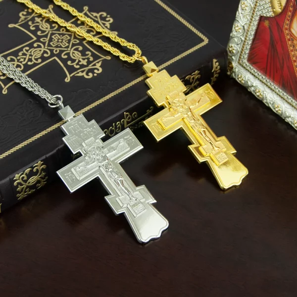 Pendentif croix de Jésus orthodoxe, pasteur de l'église, collier en alliage, poitrine, fournitures rituelles religieuses, prière, prière – Image 3