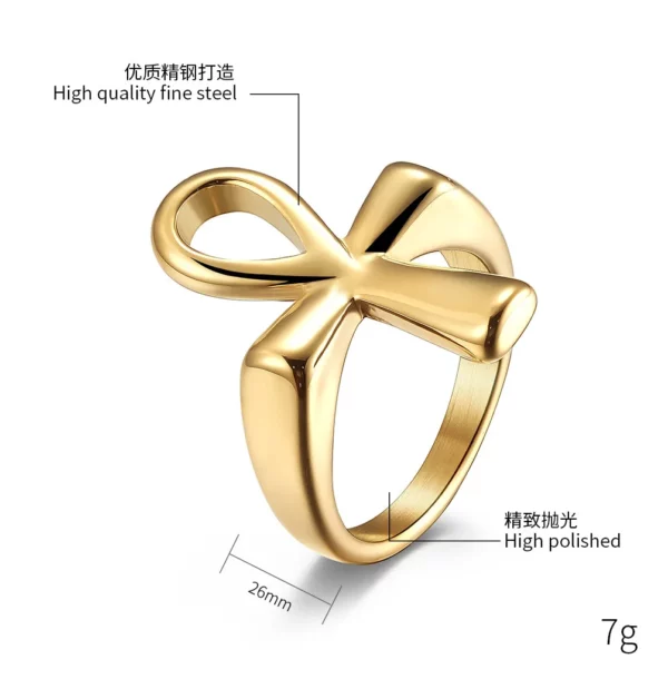 Bague croix en acier inoxydable pour homme, commerce électronique transfrontalier, prairie, égyptien, anneau Ankh, plaqué or 18 carats, bijoux à la main, approvisionnement – Image 6