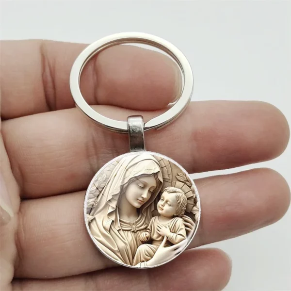Porte-clés rétro en alliage vierge marie, 1 pièce, conception Unique de pierres précieuses du temps religieux, adapté aux clés de voiture et au pendentif de sac à dos, cadeaux – Image 2