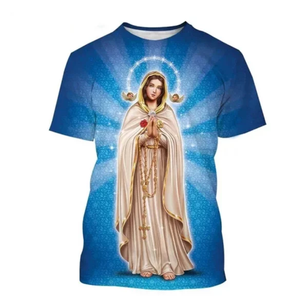 T-shirt imprimé 3D graphique Vierge Marie pour hommes et femmes, chrétien, béni, Jésus, dieu, manches courtes, Respzed, Harajuku Tee Top, vêtements pour enfants – Image 4