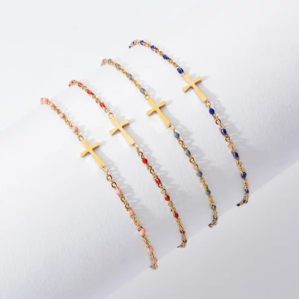 ZMZY – Bracelets Boho en acier inoxydable pour filles, chaîne fine, couleur or, rose pêche, breloque croisée, beau cadeau