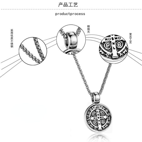 Collier Saint benoît en acier inoxydable, médaille de San Benito, pendentif spirituel de la vierge marie pour hommes et femmes – Image 11