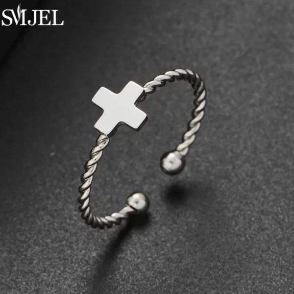 Bague croix chrétienne classique pour femmes et filles, réglable, minuscule croix, ouverture, mode, bijoux Jésus-Christ, cadeaux punk – Image 2