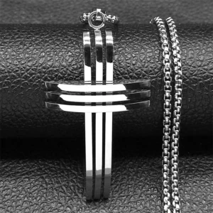 Grand collier pendentif croix de Jésus pour hommes et femmes, or, argent, document, acier inoxydable, motard, bijoux JOJewelry, cadeau pour petit ami, mâle