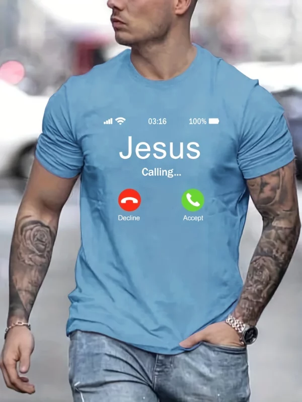 T-shirt imprimé motif appel de Jésus pour hommes, t-shirt graphique confortable, vêtements de plein air d'été, offre spéciale – Image 34