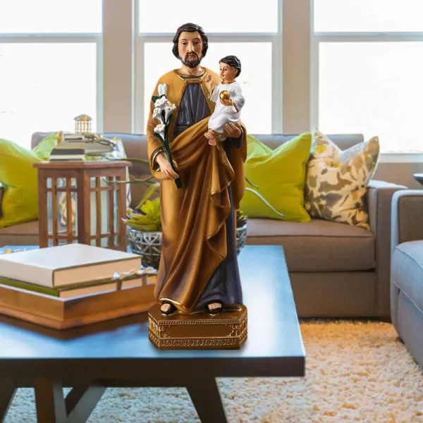 Figurine religieuse Saint Joseph portant l'enfant Jésus intensifie, modèle en résine Auckland, sculpture Saint Joseph, dieu Christ, décor de bureau d'église – Image 8
