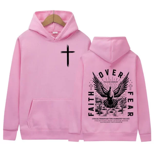 Sweat à capuche imprimé Jésus sur la peur pour hommes et femmes, sweat-shirt rétro chrétien, sweats à capuche sourire, sweats à capuche rétro, mode Harajuku, lettre inversée – Image 8