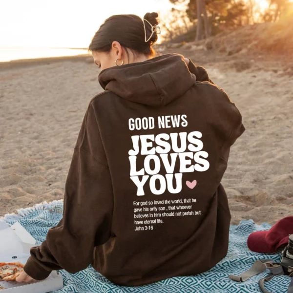 BON NOUVEAUX JÉSUS LOVES YOU Sweat à capuche Christian Sweat à capuche Jésus Sweat à capuche tendance Bible Verse Chemise Unisexe Vêtements esthétiques – Image 11