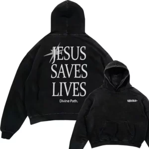 Sweat à capuche en pur coton lavé à l'acide, streetwear, impression Jesus Save Veves Print, nouveau, automne, 2024