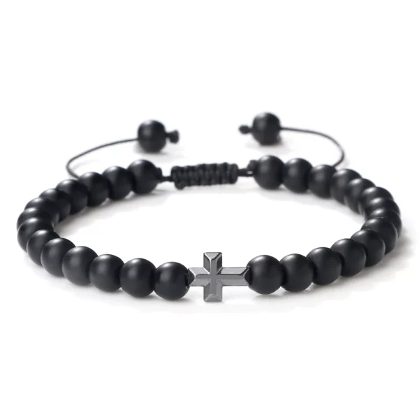 Bracelet en Pierre Naturelle pour Homme et Femme, Pendentif Croix de Jésus, Œil de Tigre Perlé, Tressé, Guérison Énergétique, Bijoux à la Mode, Cadeau, 6mm – Image 11