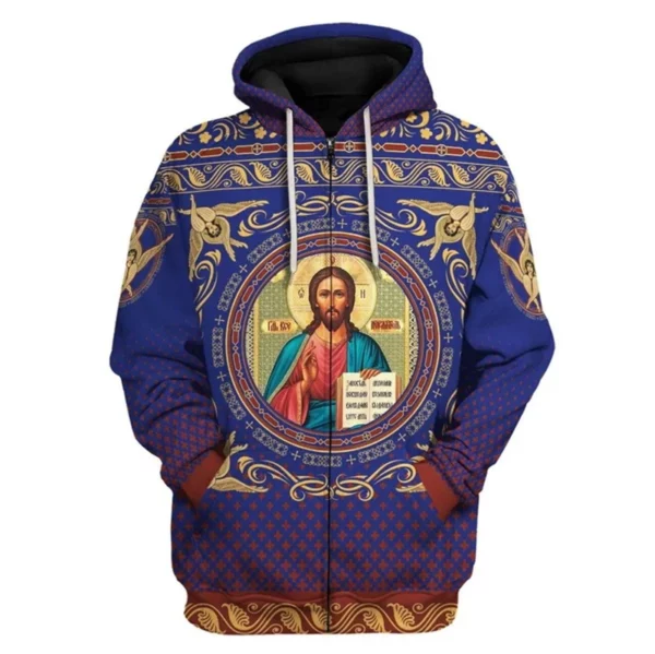 Sweats à capuche zippés College en 3D pour hommes, motif Jésus Saint, Harajuku, Streetwear Y2K, Pop, unisexe, décontracté, CombTop, Noël, le plus récent – Image 3