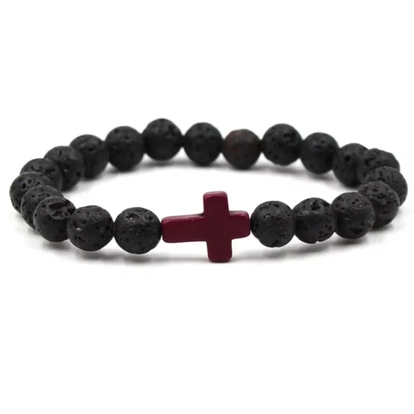 FSUNION-Bracelet à breloques en pierre naturelle pour hommes et femmes, croix, perles de lave noires, bijoux faits à la main, prière, fitness, JOCouple – Image 10