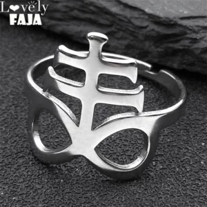 Bague croix Satan Leviathan pour hommes et femmes, acier inoxydable réglable, punk, gothique, église de Satan, Symdazers, bague Kolye, bijoux