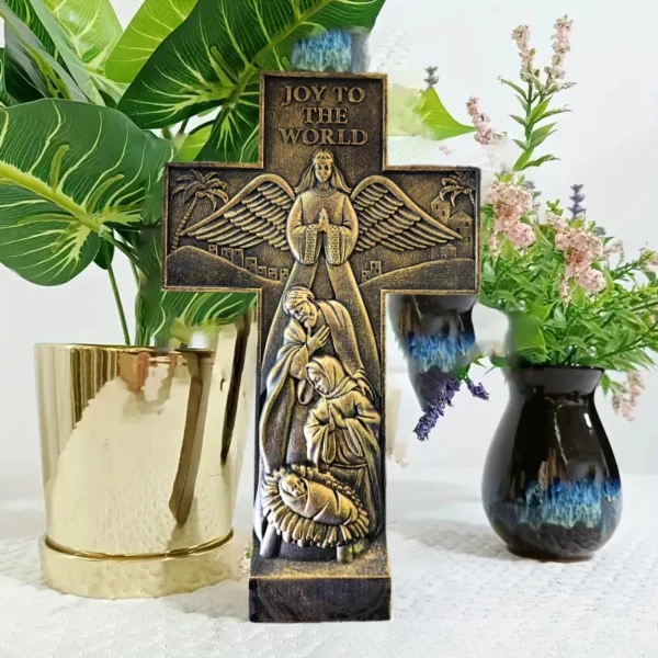 Croix murale en résine exquise, Crucifix chrétien 3D fabriqué à la main, décoration de maison, cadeau religieux pour hommes, ornement de noël et d'église – Image 10