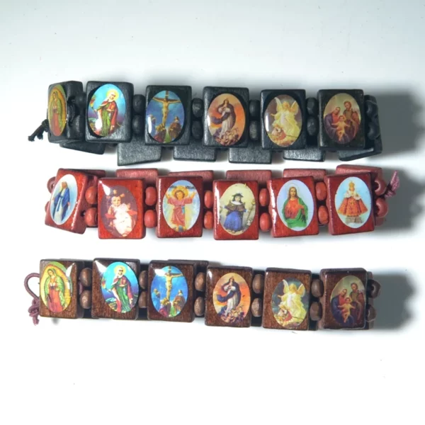 Bracelet chapelet en bois avec perles, bijoux religieux, mode catholique, chrétien, orthodoxe, jésus, saints, maria, ange, 36x – Image 2