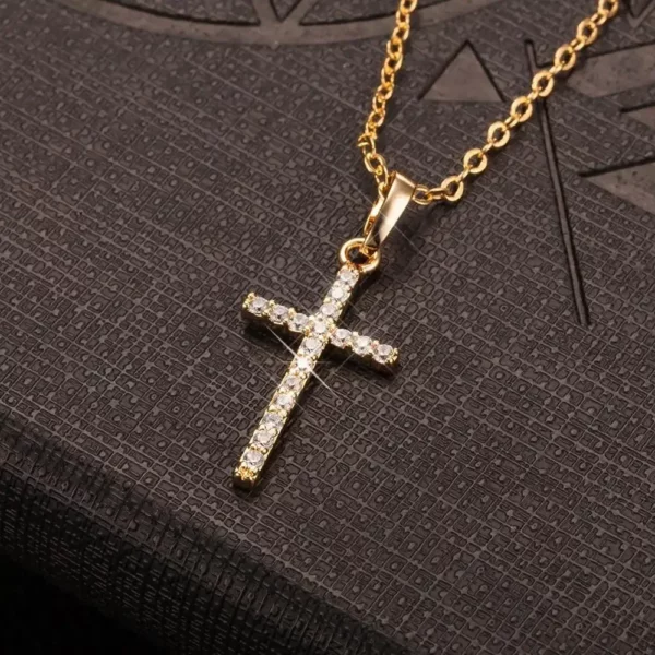 Collier de luxe avec pendentifs croix en Zircon, couleur argent doré clair, pour hommes et femmes, accessoire de chaîne de bijoux – Image 3