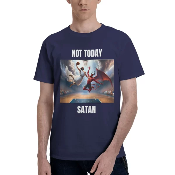 Pas aujourd'hui Satan T-Shirts pour hommes jésus vs Satan jouant au basket-ball col rond 100% coton à manches courtes T-Shirts vêtements d'été – Image 9
