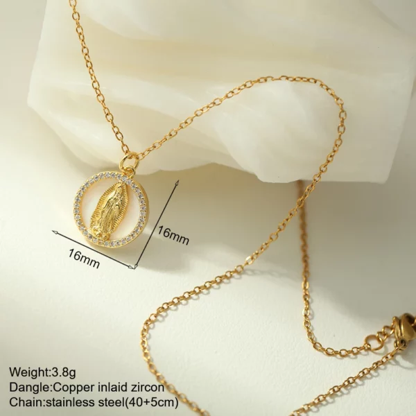 Nouveau en été couleur or bijoux pour Boho Croix et Vierge Marie Collier Pour Femmes En Acier Inoxydable Longue Chaîne Jésus Choker – Image 40