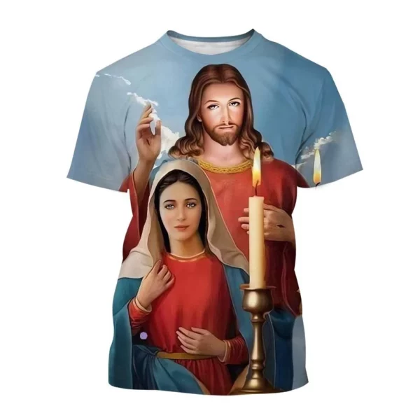 Offre spéciale mère de dieu chrétienne vierge marie impression 3D T-Shirt jésus croix dieu croix jésus aime tout chrétien unisexe haut décontracté – Image 5
