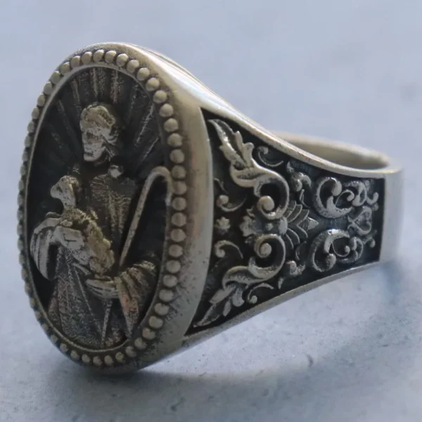 Bague d'instituts d'art religieux en argent regardé 925 massif, grand Jésus-Christ tenant un agneau, véritable bague personnalisée, 18g – Image 6