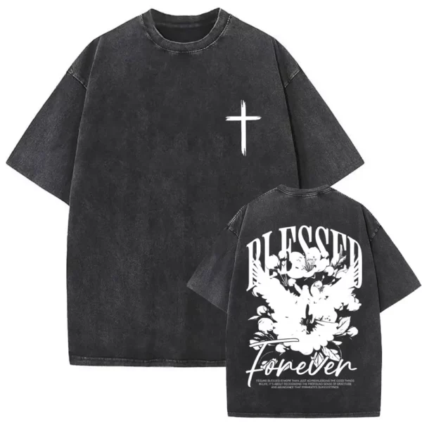T-shirt délavé Vintage pour hommes et femmes, style religieux chrétien, jésus pardonne le père, gothique Rock, surdimensionné, Streetwear – Image 13