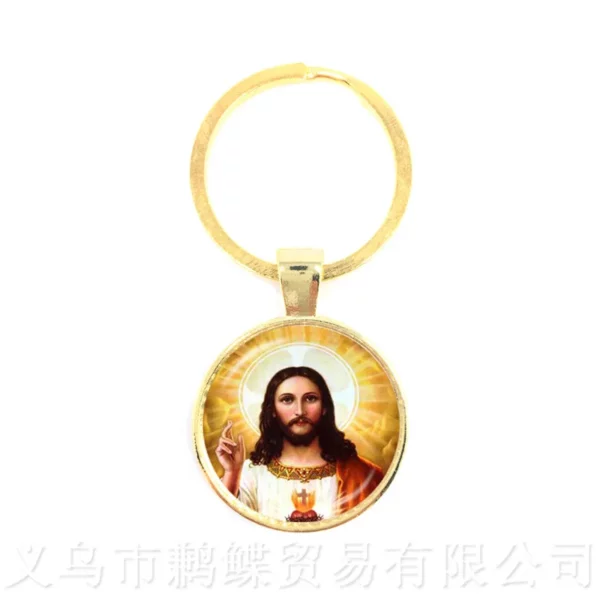 Porte-clés mère de bébé béni vierge marie, pendentif chrétien de jésus Christ, porte-clés en carrelage de verre religieux catholique – Image 12