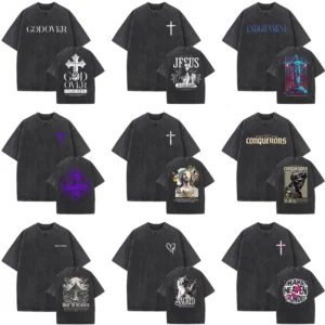 Série religieuse chrétienne jésus Vintage lavé T-shirt hommes femmes gothique Rock surdimensionné à manches courtes t-shirts Hip Hop Streetwear