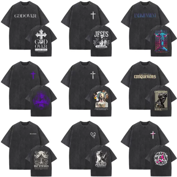 Série religieuse chrétienne jésus Vintage lavé T-shirt hommes femmes gothique Rock surdimensionné à manches courtes t-shirts Hip Hop Streetwear