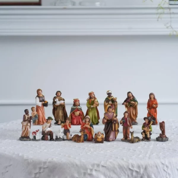 Ornement de naissance du Christ, scène de la Nativité, artisanat en résine, décoration de crèche de Noël, figurine catholique Auckland, cadeaux, 20 pièces par ensemble – Image 2
