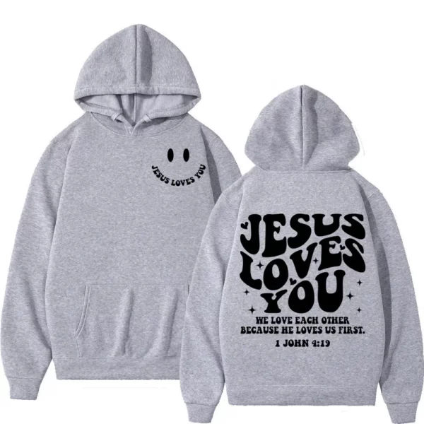 Jésus vous aime Double face sweat à capuche imprimé haute rue mode surdimensionné pulls hommes femmes haute qualité Vintage sweats – Image 7