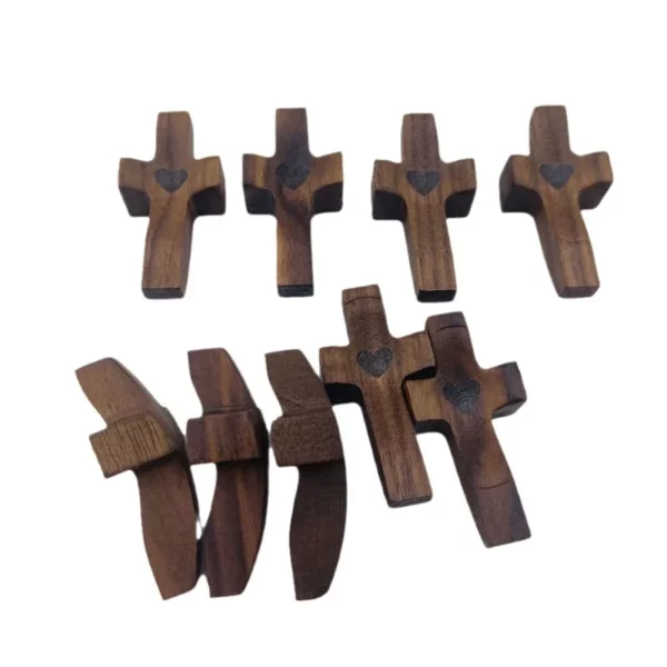 Croix de poche en bois d'olivier, format de poche, soulagement du stress, compagnon spirituel, croix mon cœur, cadeau d'encouragement, croix en bois à travers – Image 2