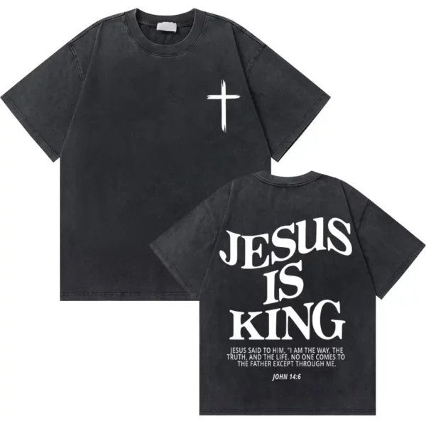 Lavé Vintage chrétien jésus bonnes nouvelles dieu vous aime verset de la Bible graphique T-shirts hommes femmes mode décontracté surdimensionné t-shirt – Image 21